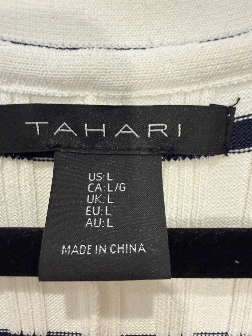 Tahari White and Navy Striped Button-Front Midi Dress - Picture 2 of 5